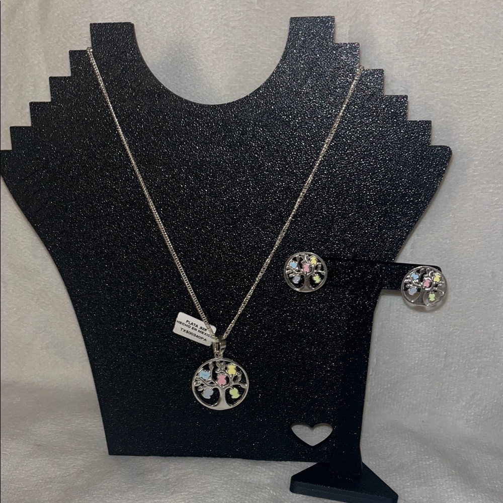 Sterling Silver Tree of Life Necklace and Earring Set